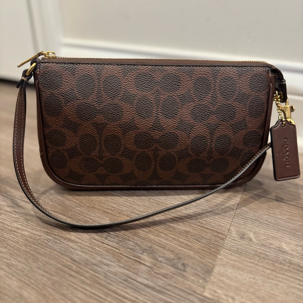 Coach Plaza Small Signature Canvas Slim Shoulder Bag in Brass/Maple - Picture 3 of 16